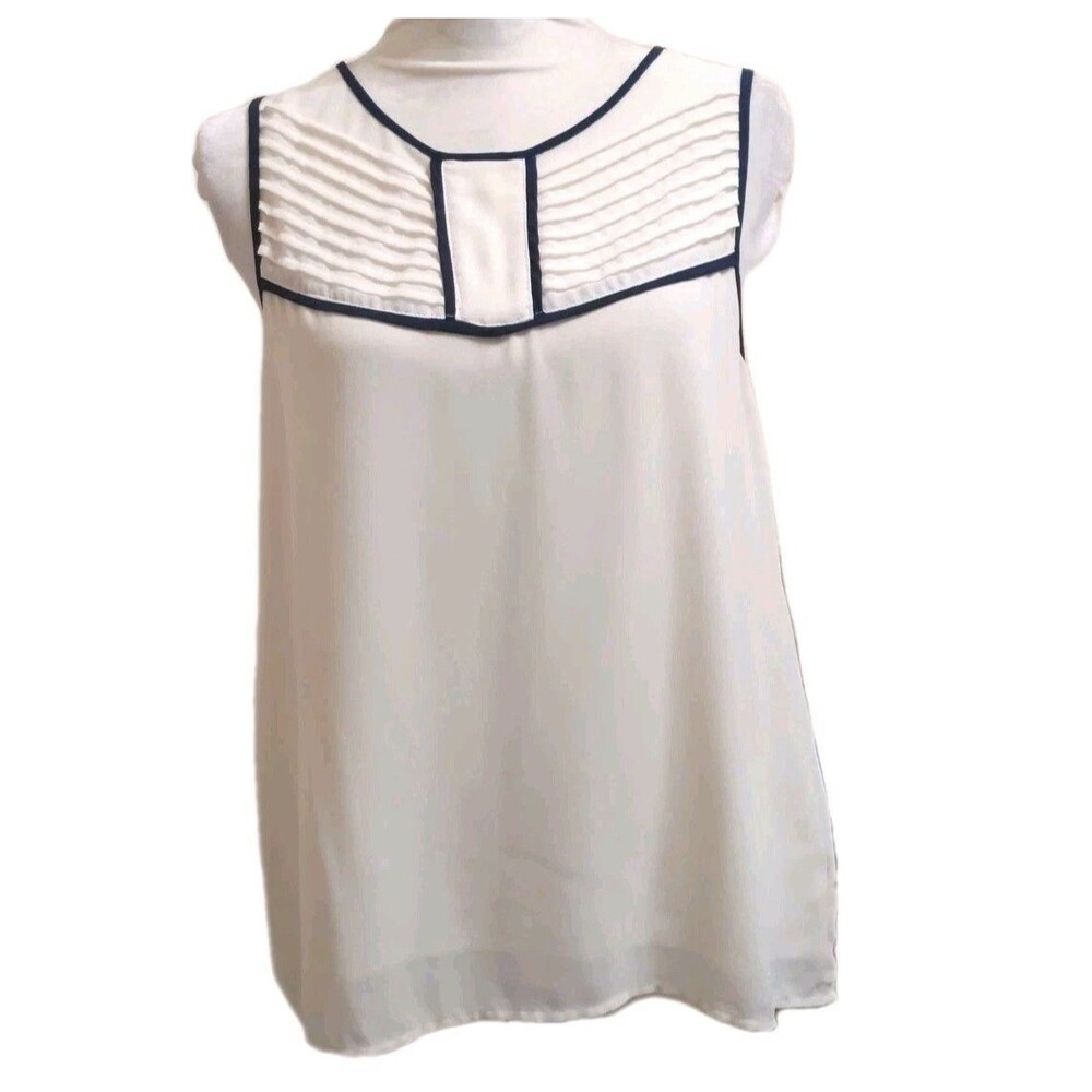 CHLOE Sleeveless Career Blouse Ivory Pleated  Lined Dressy Top Medium